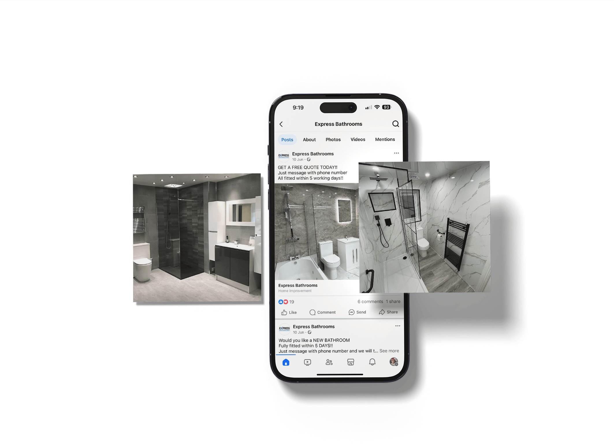 Lings Car's PPC posts with a phone on an orange blob background