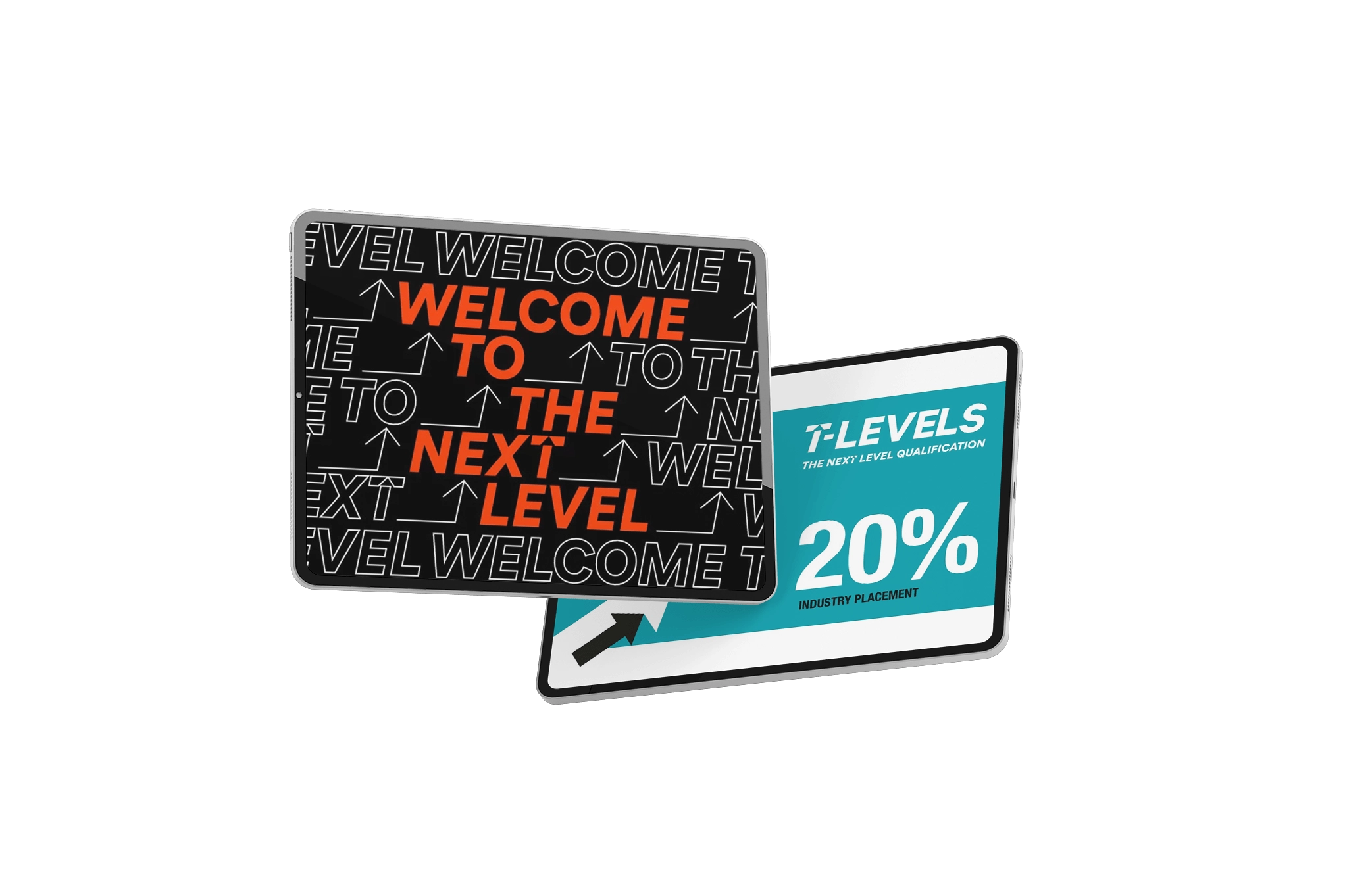 T-Levels logo on a computer with a purple blob background and blank background