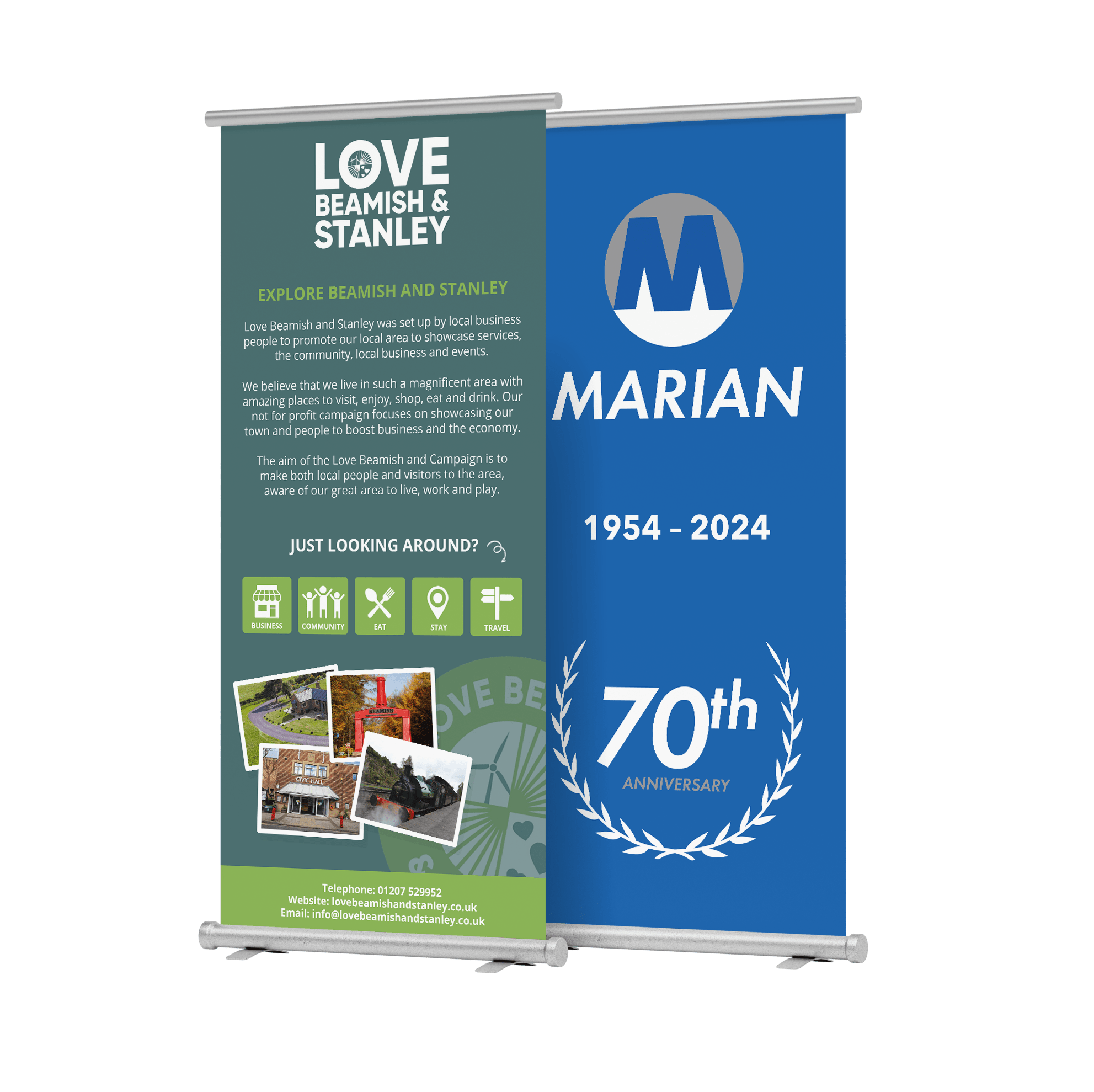 Smithy Cafe stand with menu on a pink blob on a blank background